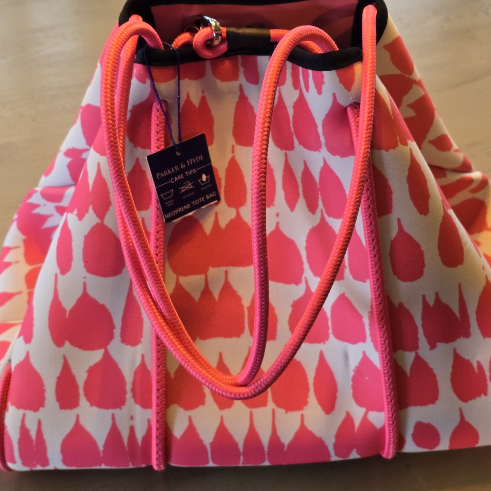 Parker & Hyde Pink and White Tote with Matching Clutch, Neoprene